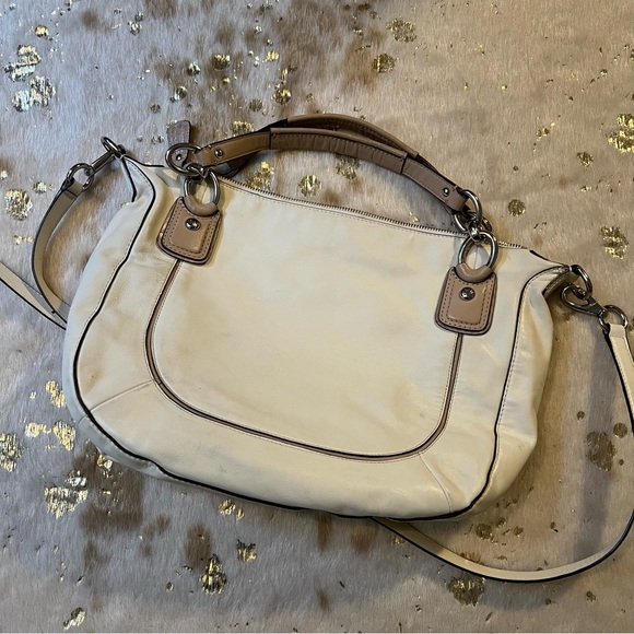 Coach Kristin Satchel Leather White & Tan Croc Embossed Crossbody Bag - Picture 12 of 14